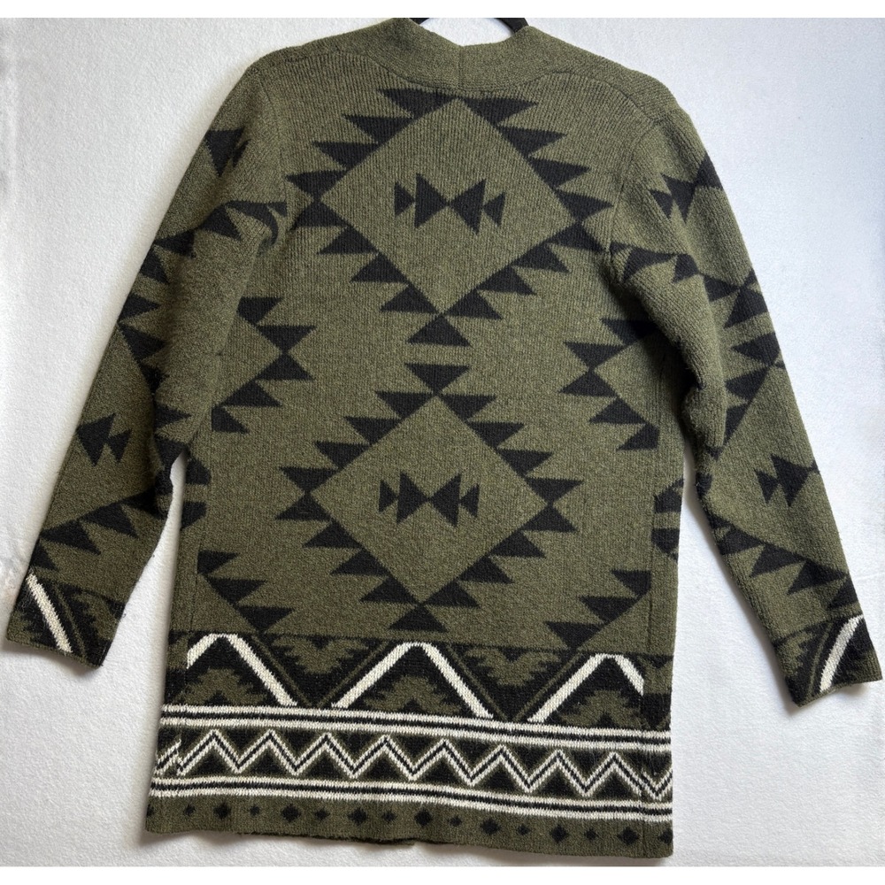 Frye Womens Southwestern Geometric Open Front Cardigan Olive Green Size S - Picture 4 of 12